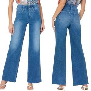 NYDJ Teresa High Rise Wide Leg Trouser Jean Raw Frayed Hem Slimming Stretch 16